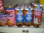 Lotta hot dogs in cans and jars in the grocerys